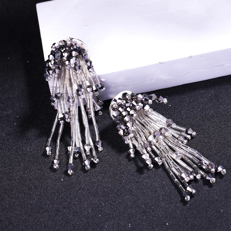 

White/Black/Blue Chunky Acrylic Beads Earrings Long Fringe Cluster Statement Earrings Boho Jewelry for Women In Box