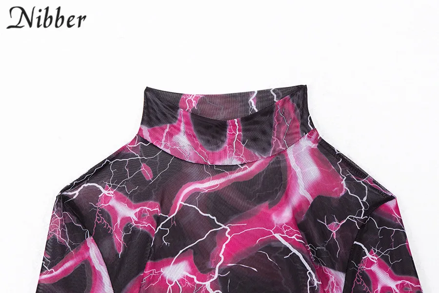 Nibber spring Mesh print Elastic Slim full sleeve bodysuits2019fashion Basic ladies High street casual wear Soft Casual bodysuit
