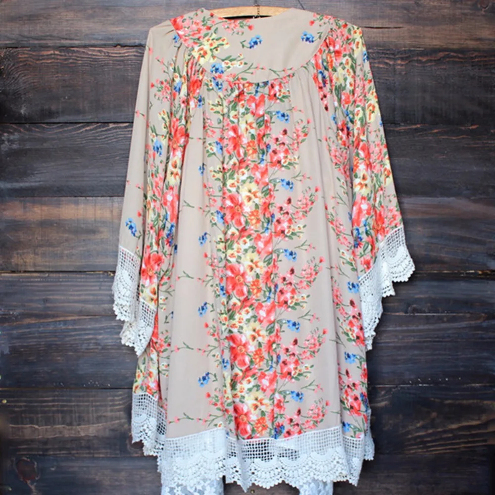 Kimono Gasa Tops Camiseta Caliente De Las Retro Mujeres Floral Traje Blusa InCOwYqC