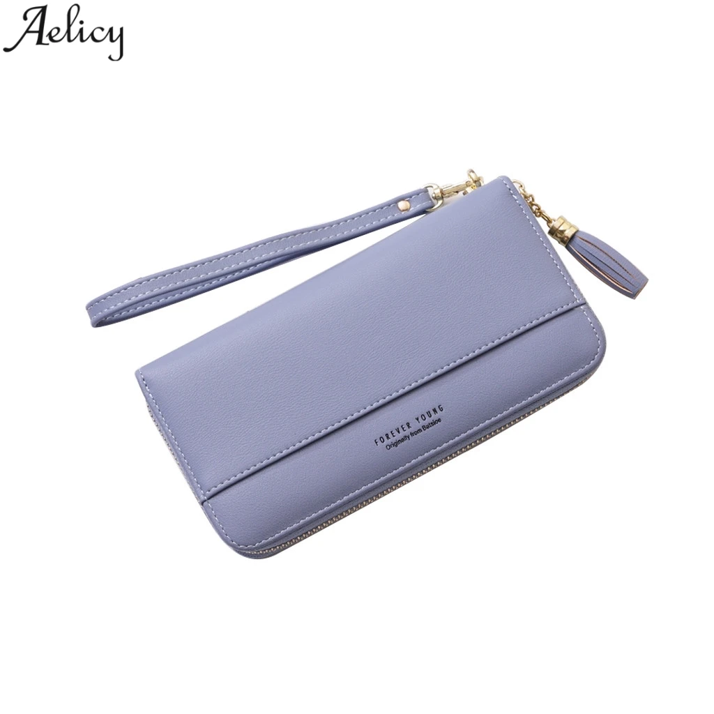 

Aelicy Women Brief Pu Leather Multi-function Long Wallet Fashion Zipper Student Purse Solid Mobile Phone Bag High Quality