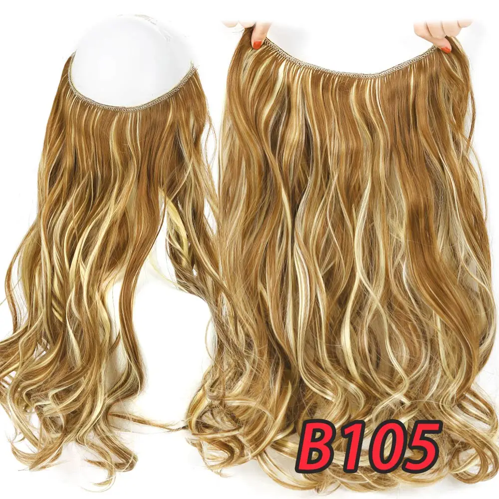 Pageup 20" Secret Fish Line Real Hair Extension One Piece Invisible Wire Wave Natural Blonde Synthetic Fake Hairpieces - Цвет: YX02-105