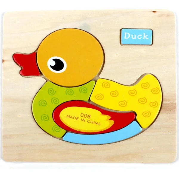 14,7*14,7 см деревянные игрушки для детей 3D маленькие Пазлы для детей мультфильм животных Ранние развивающие игрушки фрукты головоломки - Цвет: Duck