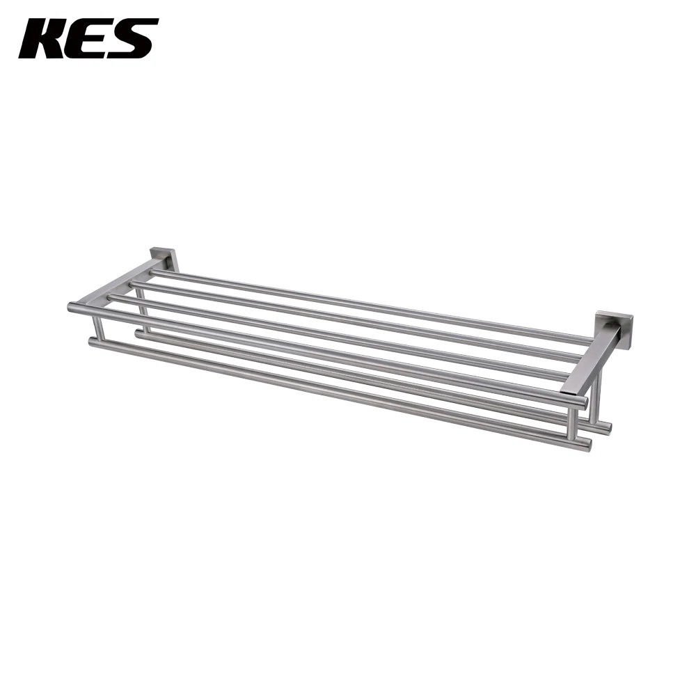 Kes Large Towel Rack A2112S30-2 KES Home Shower Organizer Modern Square Style Wall Mount Brushed Finish 30 Inch Stainless Steel Towel Shelf with Two Bar