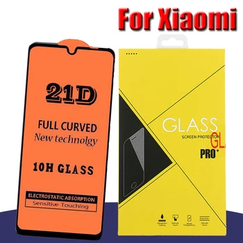

500pcs 21D Full Cover Printing Tempered Glass For Xiaomi Mi 9 8 SE A2 Lite POCO F1 CC9 9T 9X Screen Protector With Yellow Box