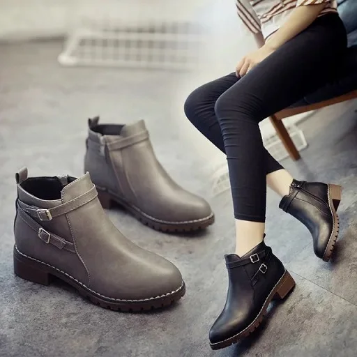 

Spring Autumn Winter Boots women Black Ankle Boots For Women Thick Heel Slip On Ladies Shoes Boots Bota Feminina