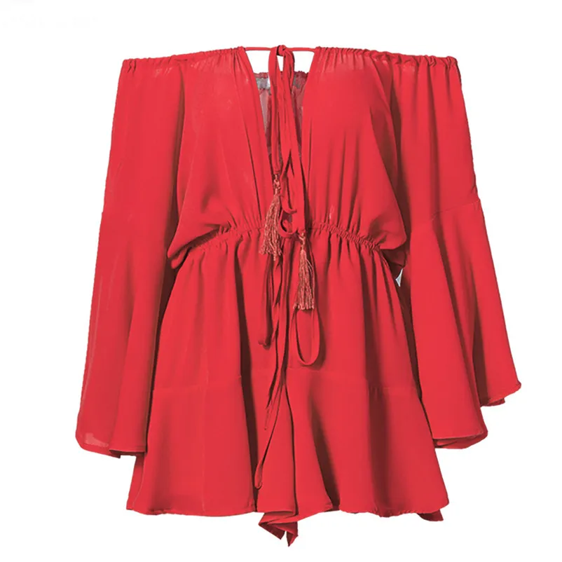 Fashion summer jumpsuit woman 2018 Sexy Solid Off Shoulder Long Sleeve Loose Jumpsuit Playsuit pantaloni siamesi Y12#N (1)