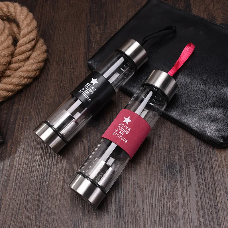 Glass Bottle For Water New Fashion Sport Bottle Man Woman Drink With Filter 400ml