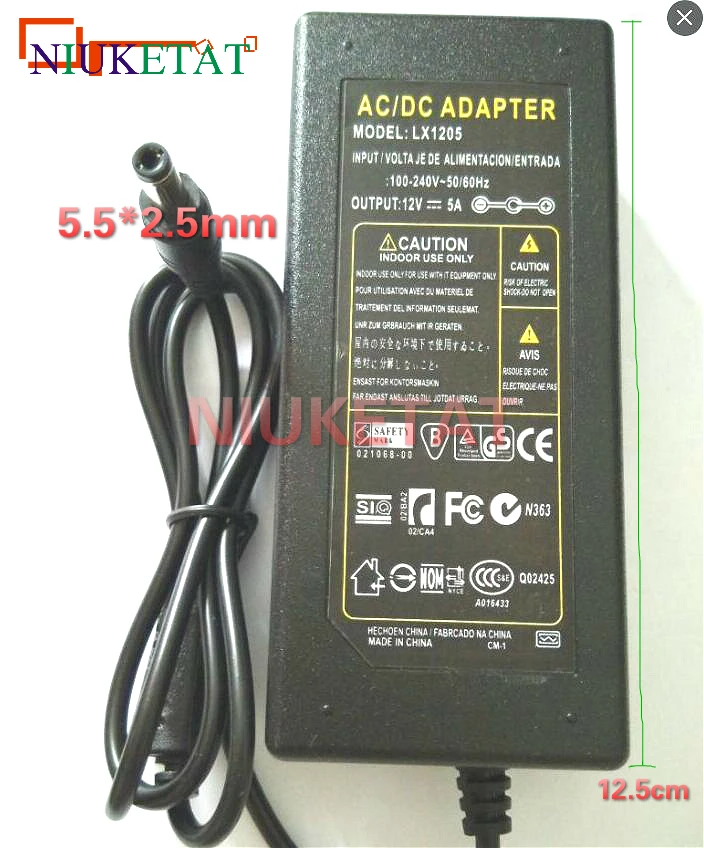 LX1205 12V 5A 12V5A 60W светодиодный адаптер питания AC 110-240V 5,5*2,5-2,1 dc светодиодный блок питания для RGB светодиодный 5050 3528