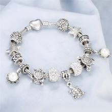 Посеребренные браслеты для женщин Черепаха Морская звезда бабочка Подвески рыбий хвост браслеты модные бусины для рукоделия ювелирные изделия браслет