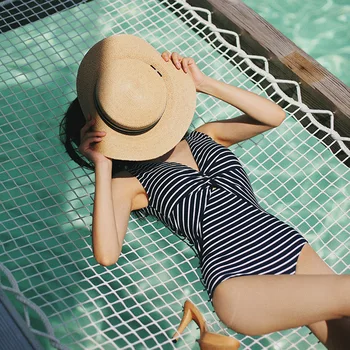 

Bikini Monokini 2019 One Peice Swimsuit Women Swimwear For Separate Tankini New Stripe Striped Polyester Swimsuit One Piece