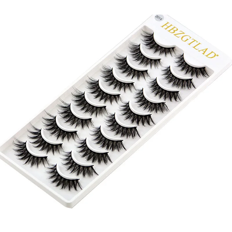 Handmade 3D Mink Cílios Postiços Curtos, Natural Eye Lashes, Cruz Sujo Denso, Maquiagem de Palco, 10 Pares, Novo