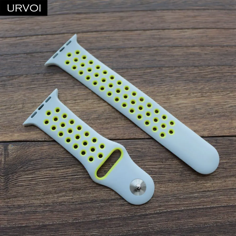 URVOI спортивный ремешок для Apple Watch Nike+ Серия 5 4 3 2 1 двойной цвет силиконовый ремешок для iwatch дышащие отверстия 38 40 42 44 мм - Цвет ремешка: Grey Volt