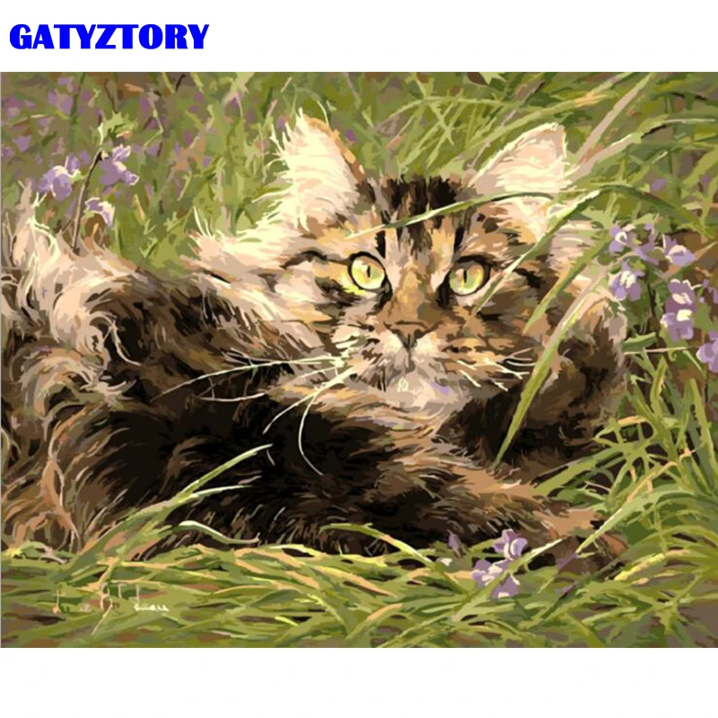 

GATYZTORY Frame Cat DIY Painting By Number Animals Modern Wall Art Canvas Painting Acrylic Coloring By Numbers For Living Room
