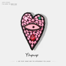 Yhpup, натуральная кожа, романтическая милая розовая брошь в форме сердца, кристалл, глаза, булавки для женщин, вечерние, очаровательные, большие броши, аксессуары для пальто
