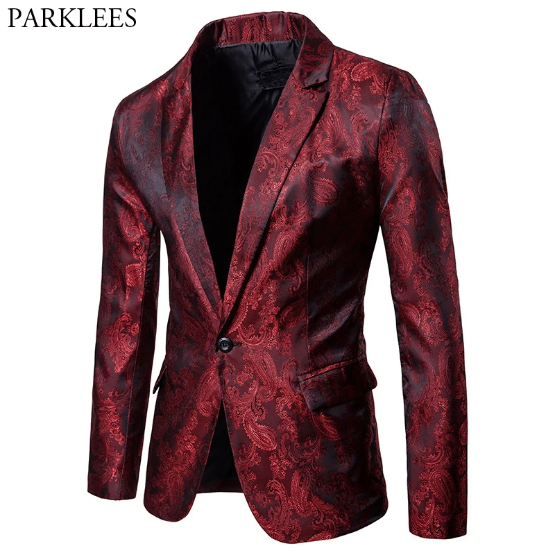 Men's Jacquard Paisley Slim Fit Blazer Jacket Tuxedos Groom Wedding Dinner Suit 