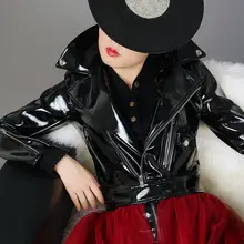 Модные блестящие черные Куртки из искусственной кожи в английском стиле; Женские Короткие Куртки из искусственной кожи на молнии с отстрочкой; wq2019