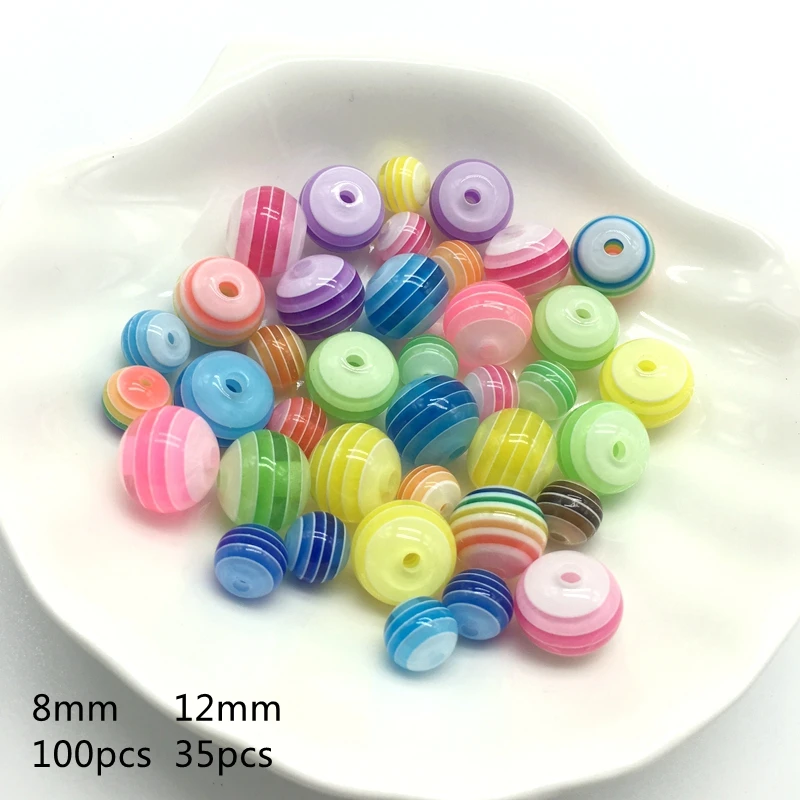 

Meideheng resin Circular Rainbow Stripe beads Multi color Straight hole Children's necklace accessories New Arrival 8mm 12mm