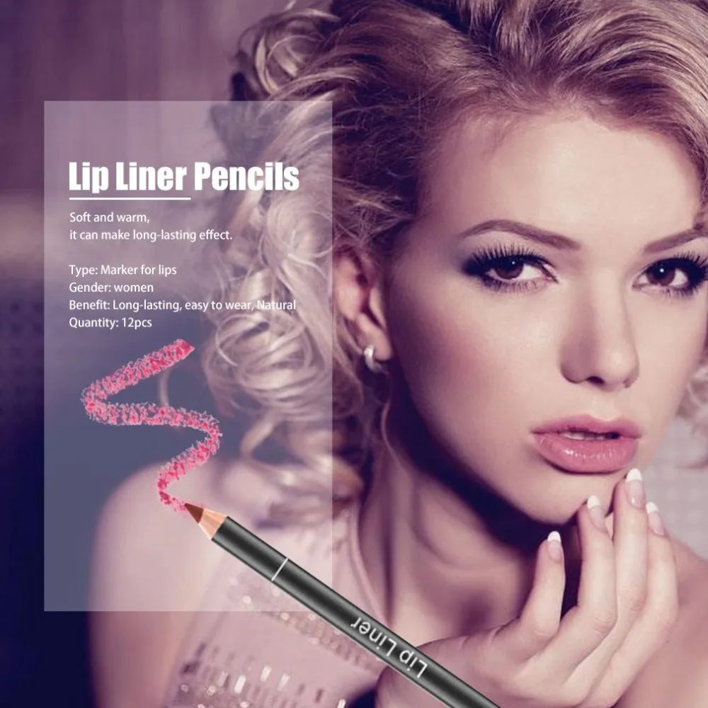 

12pcs/set Wood Makeup Matte Lip Pencil Waterproof Long-Lasting Matte Lip Contour Liner Pencil for Women