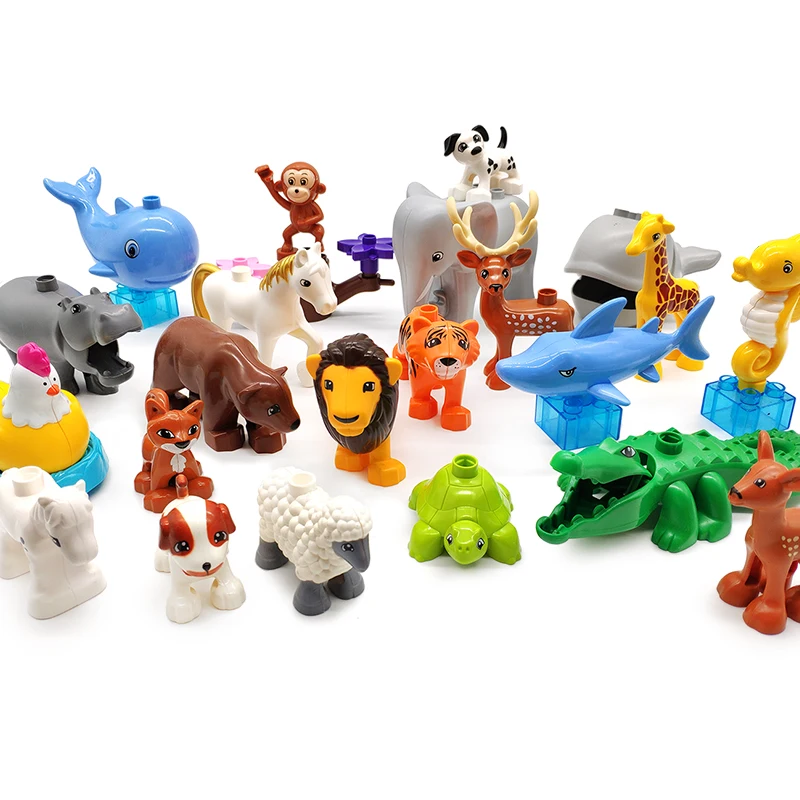 Original grande taille assembler des blocs de construction accessoires jouets pour enfants Compatible avec Duplo animaux ensembles Zoo briques bébé cadeaux