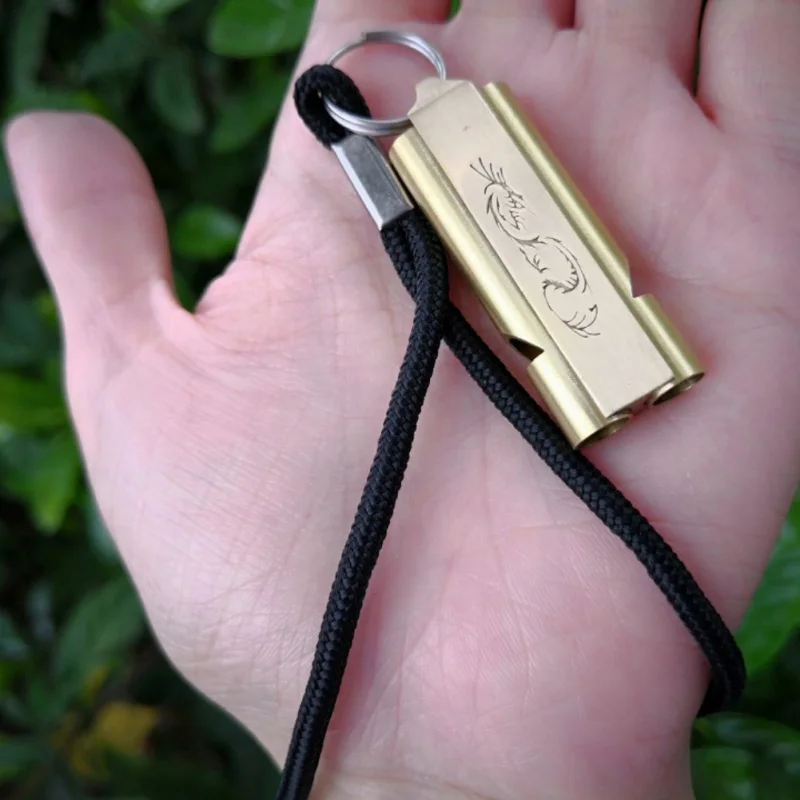 

EDC Survival Whistle Handmade Brass Double Frequency 150 DB High Decibel Outdoor Safety Tool Collection