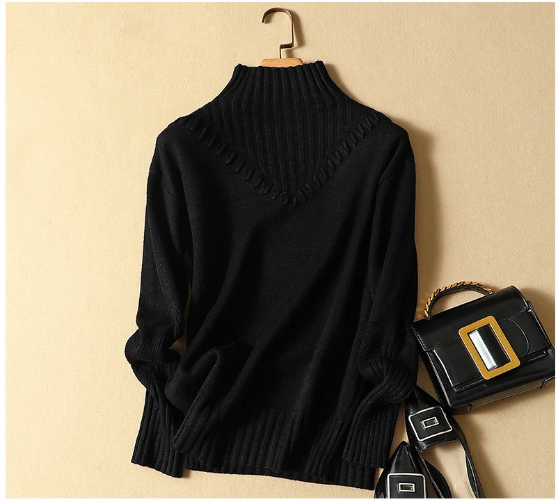 Осень-зима, женский шерстяной свитер с высоким воротом, пуловер, свитера, одноцветные, в полоску, мягкие, удобные, женские свитера, R976 - Цвет: Черный