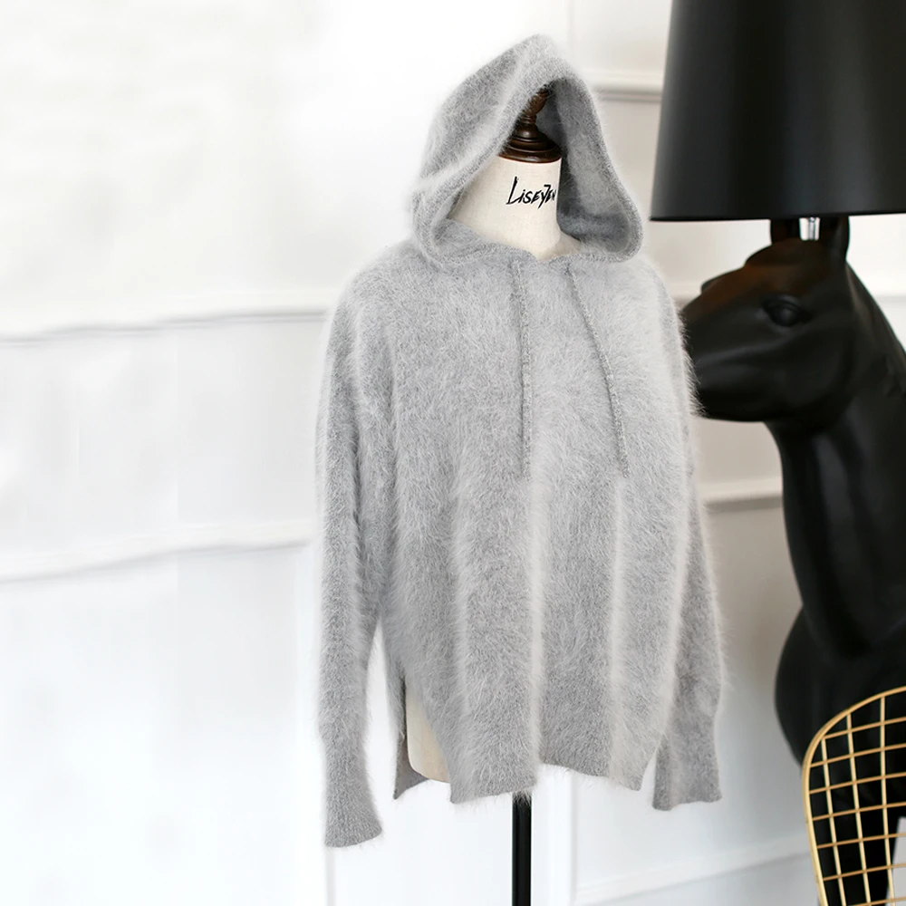 2018 Top Fashion Soft Pure Mink Cashmere Sweater Jacket with hood and string real mink cashmere pullovers tbsr291
