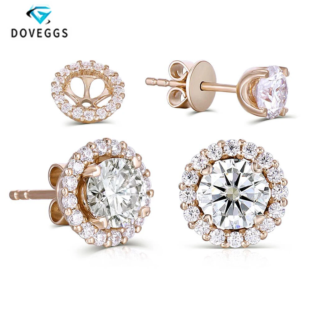 DovEggs 14K Rose gold Stud Earring 0.5CTW Center GH Color romantic style Moissanite Earrings Push Back for Women | Украшения и