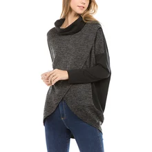 Dsvaenhd осень зима Женская водолазка Лоскутная футболка Повседневная Свободная футболка длинный рукав летучая мышь Топы Футболка уличная одежда