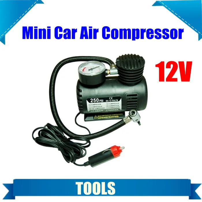 Portable Mini Air Compressor Car Auto Pump Tire Inflator 250 PSI DC 12V powered by cigarette