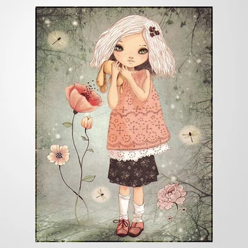 

Full Drill Diy Diamond Paintings Cross Stitch Girl Round Cartoon Diamond Embroidery Patterns Rhinestones Mosaic Painting Y1990