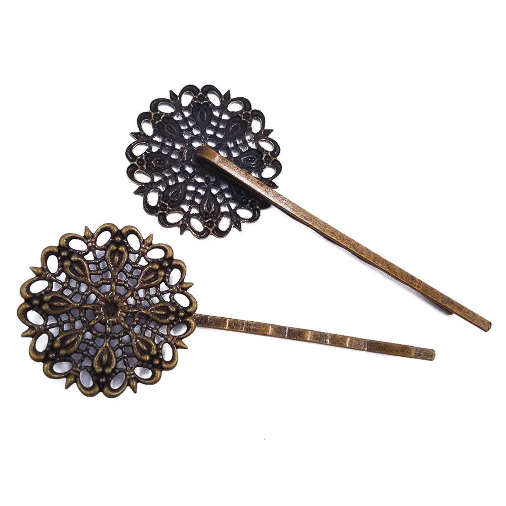 

Antique Bronze 120piece Hair Pins with 25mm Peacock Flower Bezel Blank Hairpins Base Jewelry Findings Hair accessories HPF23