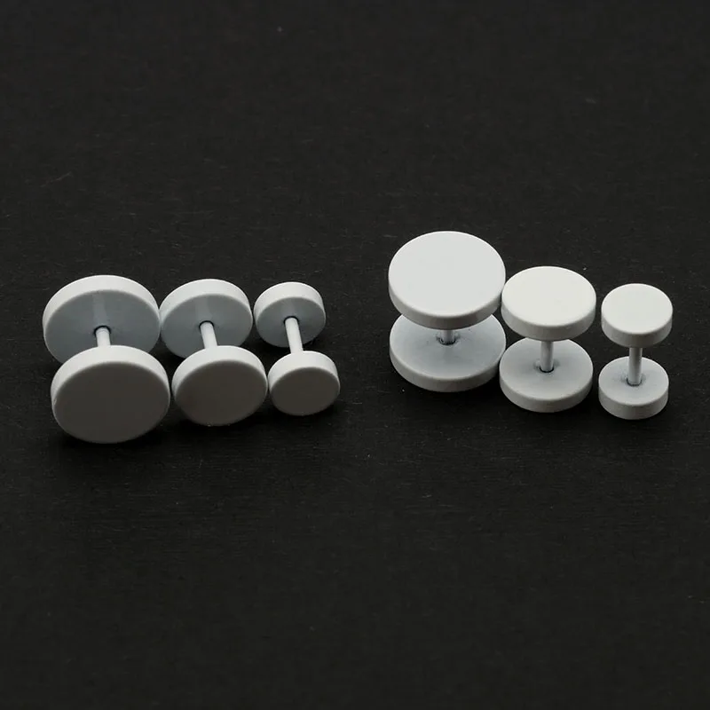 2PCS Fashion Men's Women's Ear Studs Earrings Fake Ear Plugs White 6mm 8mm 10mm Screw Round Barbell Jewelry Stainless Steel Punk4