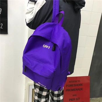 

Korean Ulzzang Casual Style Lightweight School Bags 2018 Mori Girl Letters Pattern Canvas Purple Backpack Black Travel Day Pack