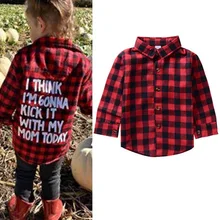 Shujin Kids Little Boys Girls Baby Letters Print Long Sleeve Button Down Red Plaid Flannel Shirt Spring Autumn New Fashion