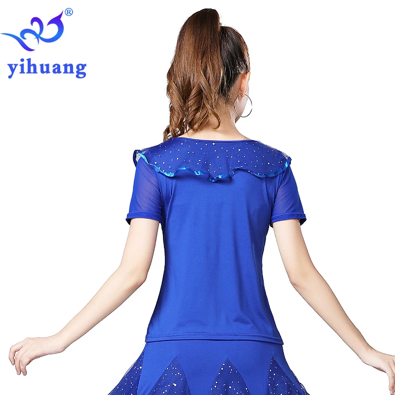 Women Tango Ballroom Tops Waltz Standard Modern Dancing Blouses Performance Wear Top for Foxtrot Quickstep Dance Short Sleeves