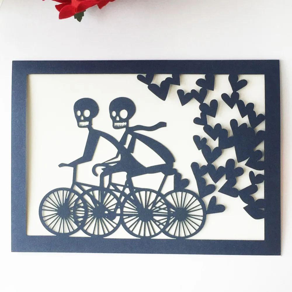

50Pcs/Lot Laser Cut Carved Bike Pattern Wedding Invitations Card Halloween Decorations Event Party Supplies