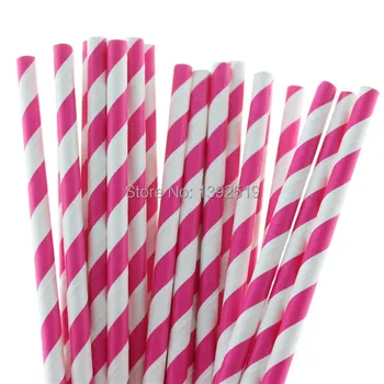 

Free Shipping 500pcs Rose Color Striped Design Paper Drinking Straw Wedding Decoration Favor