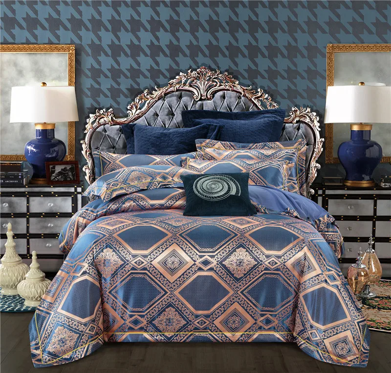 2017 Silk Cotton Jacquard Luxury royal Bedding green grey Duvet Cover