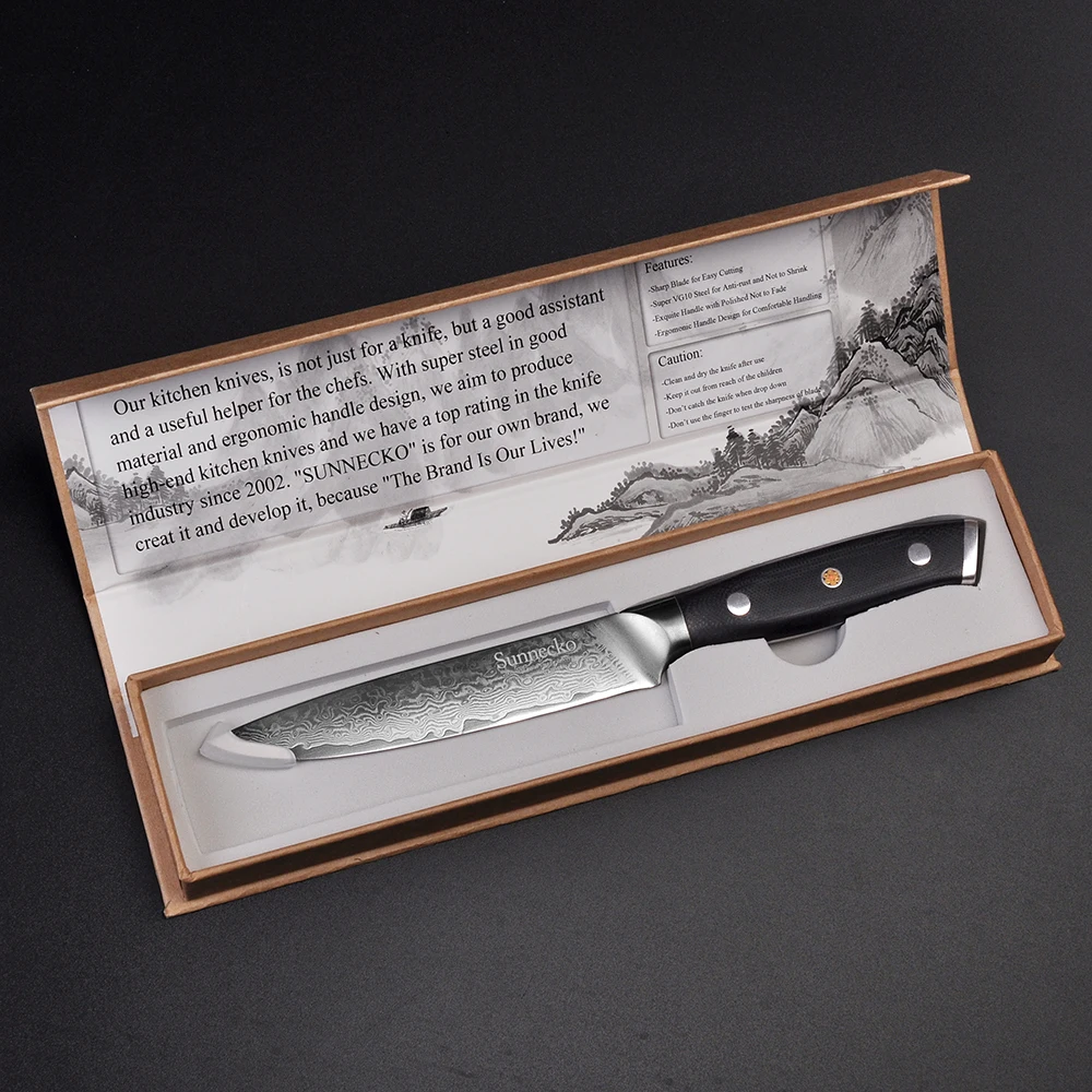 Sunnecko 5 дюймов Универсальный дамасский кухонный нож японский VG10 стальной шлифовальный нож G10 ручки ножей Кливер инструмент для нарезки