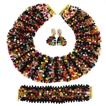 

Bohemia Mixed Beads Sets Nigerian Wedding African Beads Jewelry Set Crystal Beaded Necklace Bridal Party Jewelry Sets SXK009