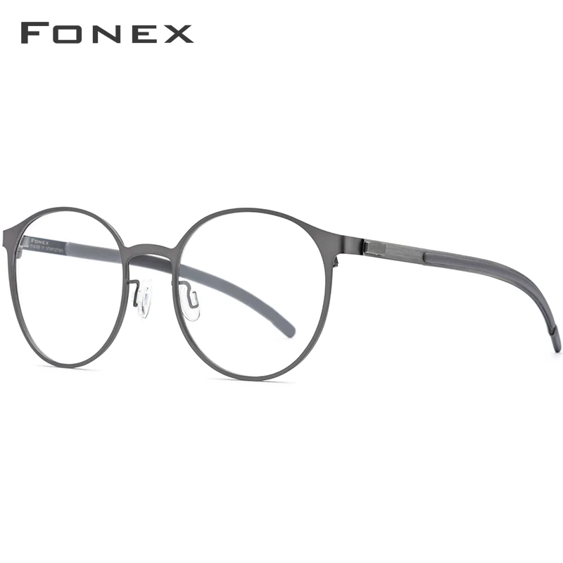 FONEX, титановый сплав, оптическая оправа для очков, женские ультралегкие круглые очки по рецепту, очки для близорукости, мужские очки без винтов, 984 - Цвет оправы: Gray