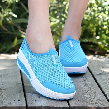 

Nice Spring Summer Height Increasing Shoes Women Casual Sport Walking Beach Shoes Breathable Mesh Swing Wedges Sneakers Black