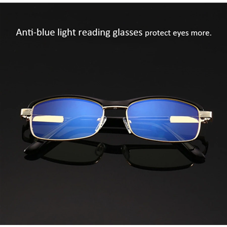 Унисекс половина PC металлические очки для чтения бизнес анти-синий светильник линзы очки для чтения с очками чехол+ 1,0 1,5 2 2,5 3 3,5 4