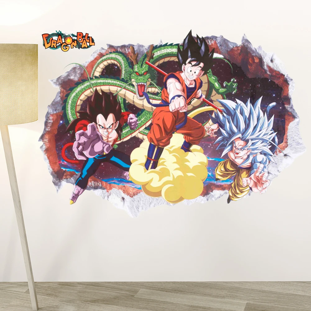 Dragon Ball Съемная Наклейка на стену 3D Аниме Дракон Гоку Вегета настенные фрески разбитая стена декоративные детские спальни декоративные наклейки для дома