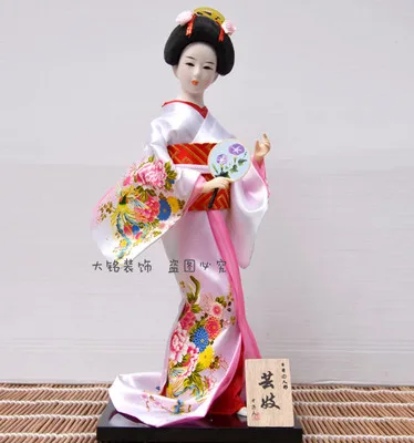 Ceny 30cm Kawaii japoński piękny Geisha figurki lalki z pięknym kimono nowy dom dekoracja biurowa miniatury urodziny prezent