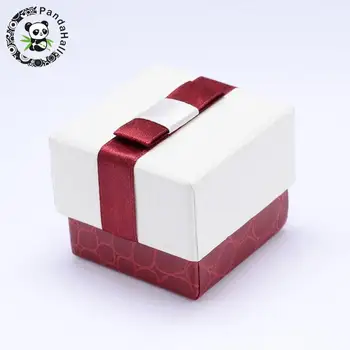 

Cuboid Cardboard Ring Boxes with Bowknot, White & Brown, 5x5x3cm
