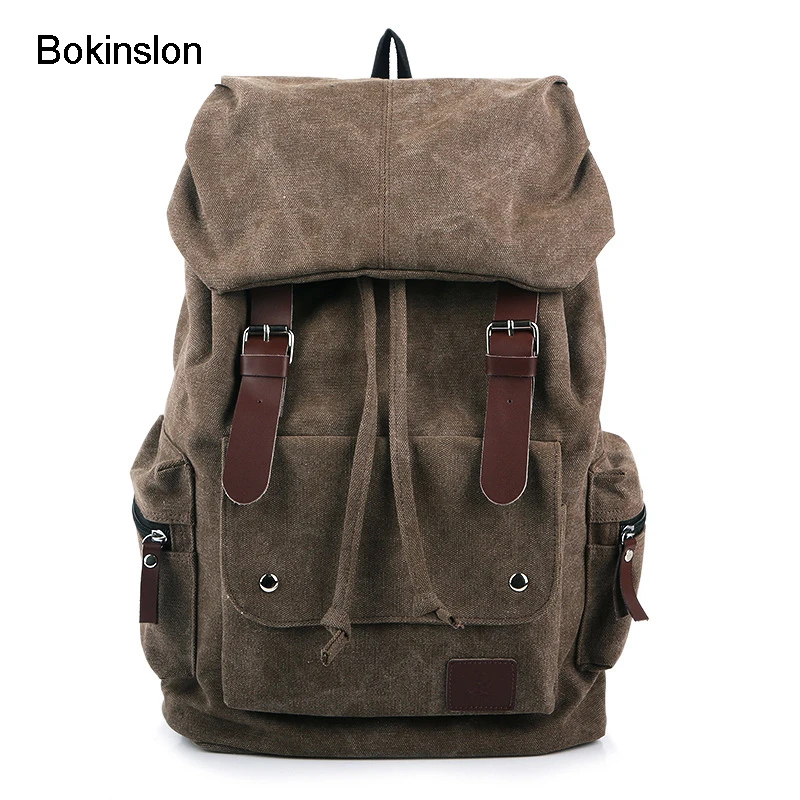 

Bokinslon School Backpack Men Canvas Large Capacity Fashion Backpack Male Practical Popular Mens Backpack