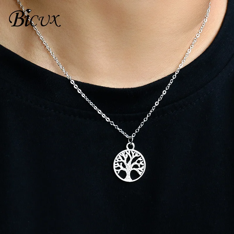 

BICUX Fashion Trend Creative Life Tree Small Drop Necklace for Women Man Korean Personality Statement Silver Necklace Jewelry