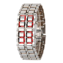 Лидер продаж черный, серебристый цвет вулканической лавы часы со светодиодным дисплеем Железный Самурай Нержавеющая сталь часы для Для мужчин Для женщин спортивные цифровые часы 50 шт./лот