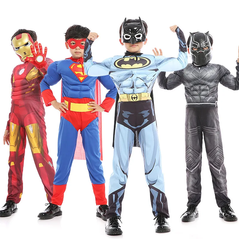 Человек-паук Супермен железный мужской костюм для косплея для мальчиков Карнавальный костюм Хэллоуина для детей звезда Америка капитан Халк Черная пантера